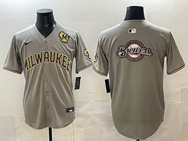 Men 2025 Milwaukee Brewers Blank Grey Game Nike MLB Jersey style 05->milwaukee brewers->MLB Jersey